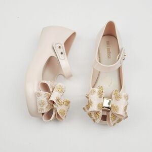 Mini Melissa Kids Cream Gold Bow Shoes